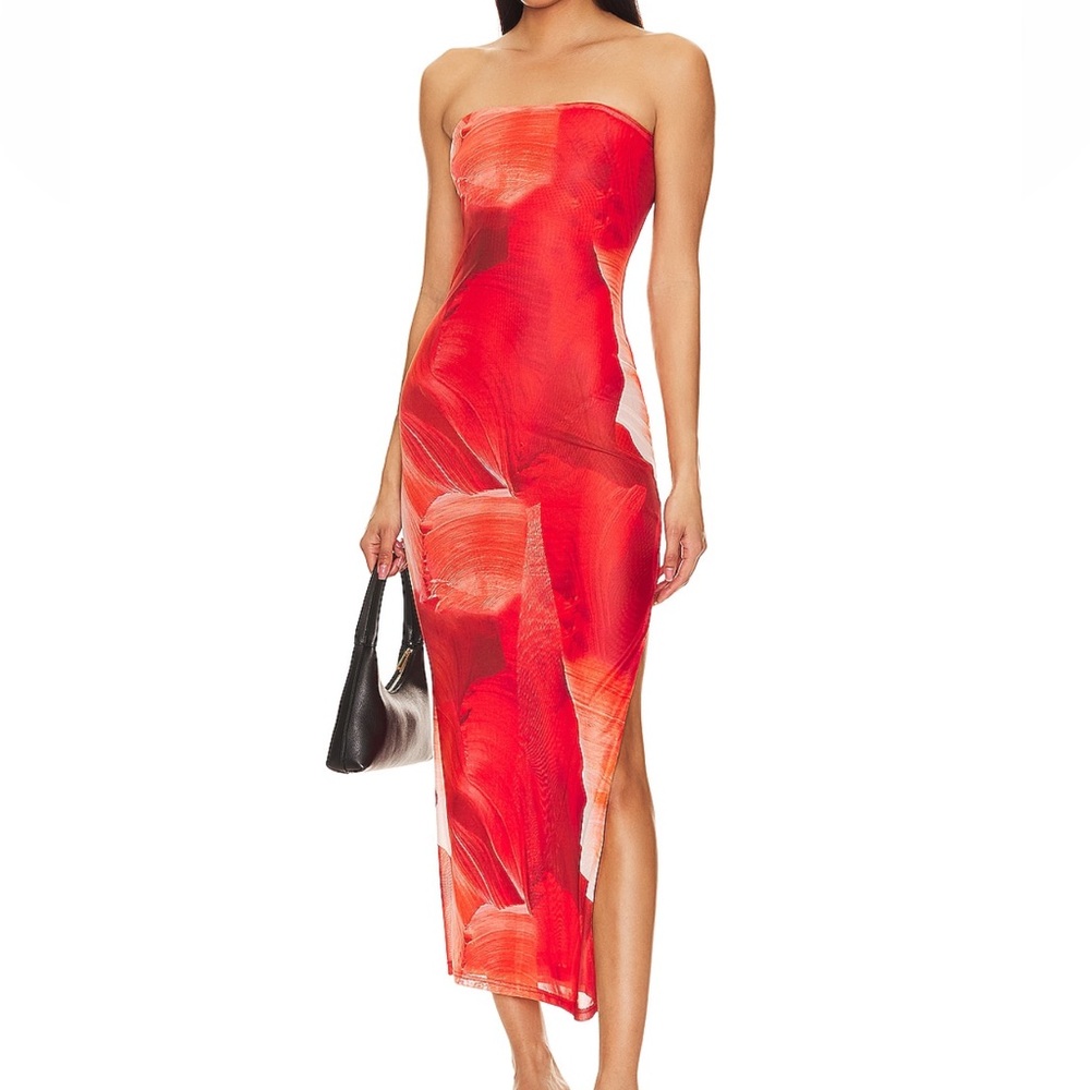 MORE TO COME Red Strapless Tube Dress Jamila Maxi Dress in Red Multi